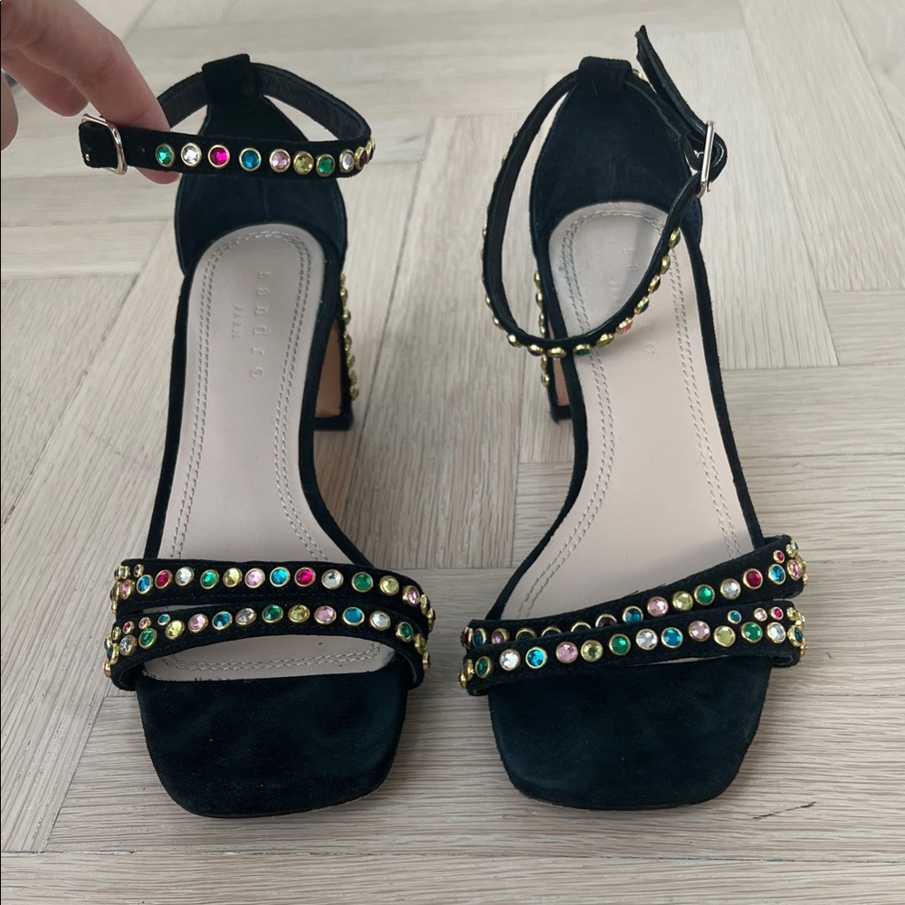 Sandro Embellished Black Sandals
